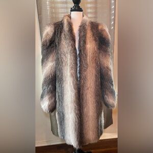 Jordache Faux Fur Coat in Gray and Brown